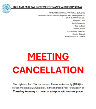 TIFA Meeting February 17th Cancelled