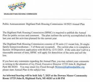 Highland Park Housing Commission New Annual Plan