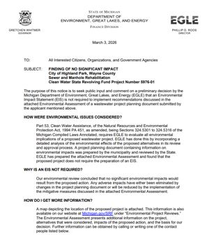 Public Input and Comment for CWSRF Project Number 5976-01