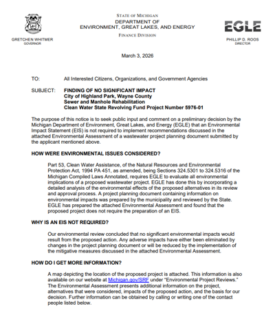 Public Input and Comment for CWSRF Project Number 5976-01