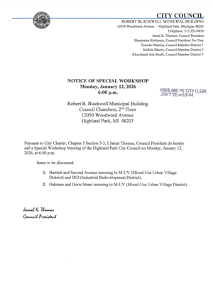 Notice of Special Workshop: Monday, January 12, 2026
