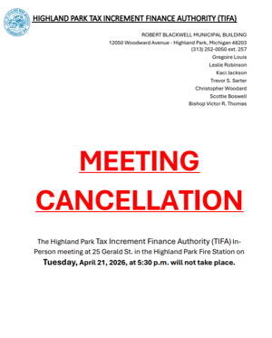 TIFA Meeting April 21st Cancelled